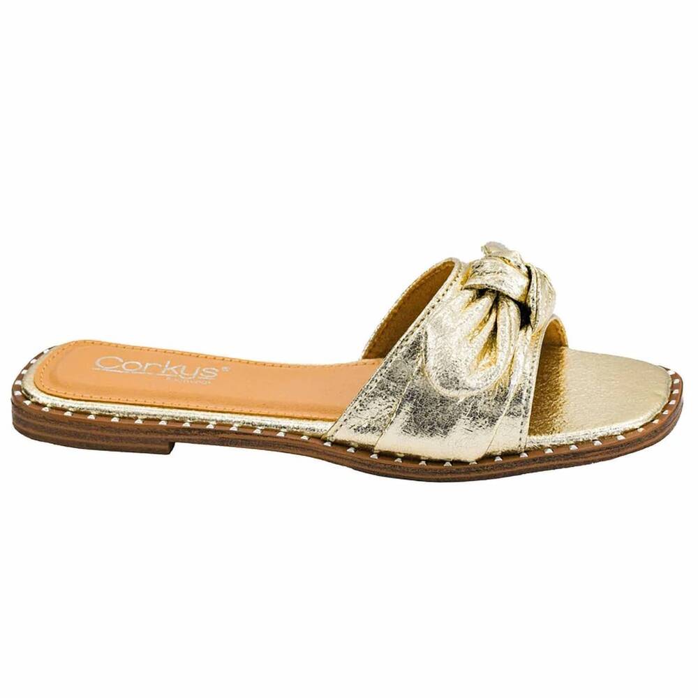 NEW CORKYS FOOTWEAR women's clam bake sandal in gold crinkle metallic